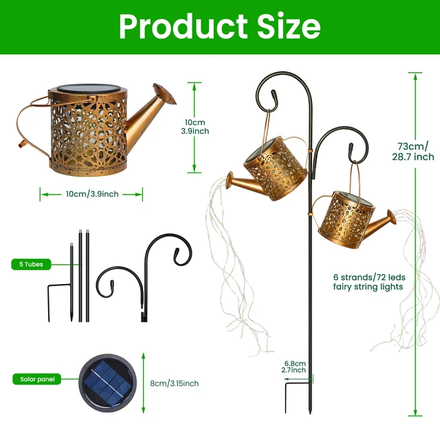 Alt view image 2 of 7 - 2 Pack Solar Watering Can, Metal Solar Lights Outdoor Waterproof, Hanging Lantern Decoration for Yard Outside Patio Lawn, Gardening Gifts for Women Mom Grandma