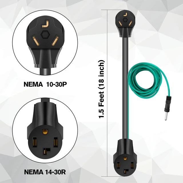 Alt view image 4 of 7 - 1.5 FT 4 Prong to 3 Prong Dryer Adapter, 30 Amp Dryer Outlet Plug Power Cord, NEMA 10-30P Male to 14-30R Female Three Prong Converter, 250V 3prone Old Clothes Dryer Connector w/Ground Wire