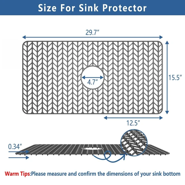 Alt view image 2 of 7 - Silicone Sink Protectors for Kitchen Sink, 30" x 16" Center Drain Hole