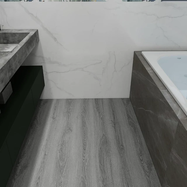 Alt view image 5 of 7 - Wood Grain Peel and Stick Floor Tiles, 11.8" x 118", Soft Gray Oak Soft woodlook finish, Nonslip texture, Easy to cut, Lowmaintenance surface, Good for renters, Works on many surfaces