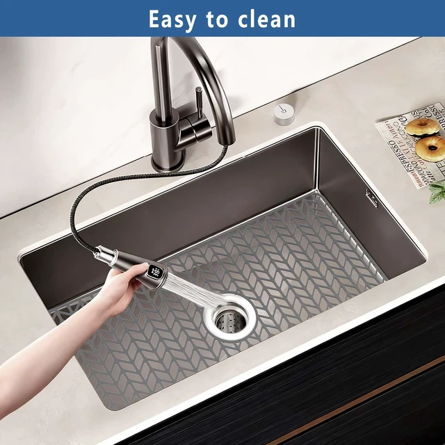 Alt view image 4 of 7 - Silicone Sink Protectors for Kitchen Sink, 30" x 16" Center Drain Hole
