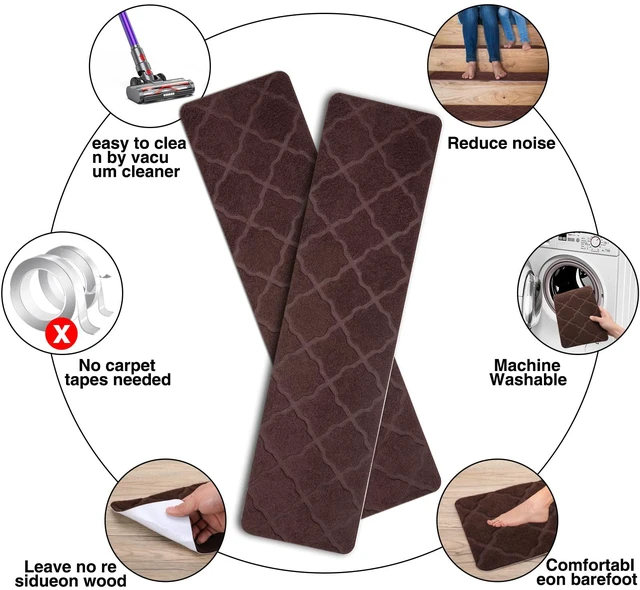 Alt view image 4 of 6 - Stair Treads for Wooden Steps 15pcs 8x30in Non-Slip Stairs Carpet Runner Indoor Stair Mats for Kids Elders and Pets