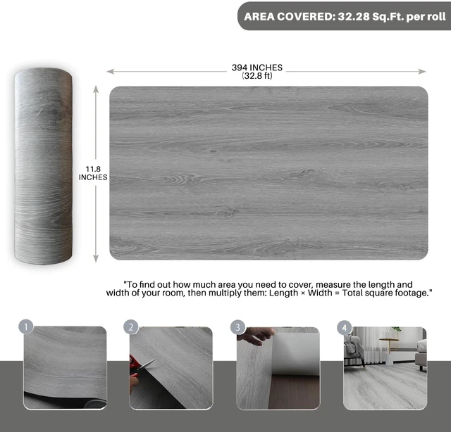 Alt view image 2 of 7 - Wood Grain Peel and Stick Floor Tiles, 11.8" W × 394" L, Soft Gray Soft woodlook finish, Nonslip texture, Long rolls reduce seams, Lowmaintenance surface, Budgetfriendly option, Waterproof