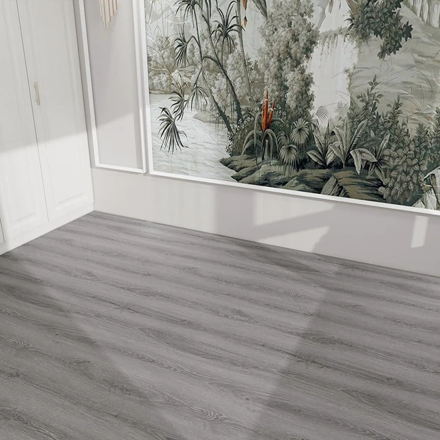 Alt view image 6 of 7 - Wood Grain Peel and Stick Floor Tiles, 11.8" x 118", Soft Gray Oak Soft woodlook finish, Nonslip texture, Easy to cut, Lowmaintenance surface, Good for renters, Works on many surfaces
