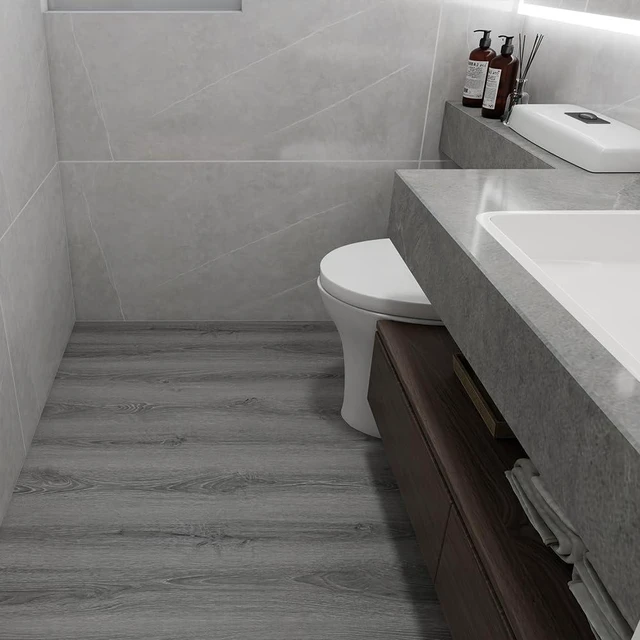 Alt view image 7 of 7 - Wood Grain Peel and Stick Floor Tiles, 11.8" x 118", Soft Gray Oak Soft woodlook finish, Nonslip texture, Easy to cut, Lowmaintenance surface, Good for renters, Works on many surfaces
