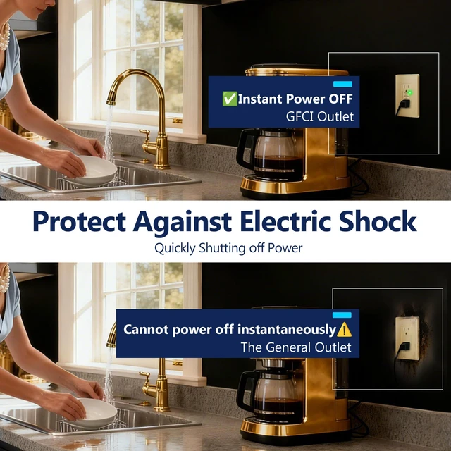 Alt view image 3 of 7 - GFCI Outlet 15Amp, GFCI Receptacle, Self-Test, ETL Listed, Matte Gold Tamper-Resistant, Ground Fault Protection, LED Indicator, No-False-Trip Performance, Screwless Wall Plate, Anti-Interference