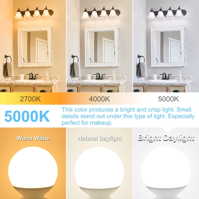Alt view image 3 of 7 - 8 Pack LED Globe Light Bulbs 5000K Daylight E26 Base 60W Equivalent 500LM, 5W, CRI 85+, Non-dimmable Standard Base LED Globe Light bulbs for Bathroom Vanity Mirror