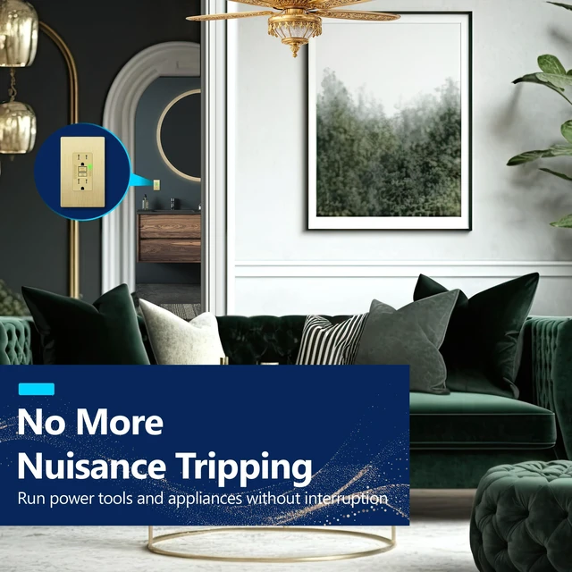 Alt view image 4 of 7 - GFCI Outlet 15Amp, Brushed Wall Plate, ETL Listed, Matte Gold, 2-Pack Tamper-Resistant, LED Indicator, Screwless Wall Plate, GFCI Receptacle, Thermoplastic, No-False-Trip, Matte Gold