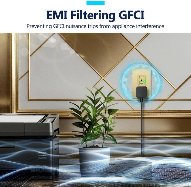 Alt view image 2 of 7 - GFCI Outlet 15Amp, Brushed Wall Plate, ETL Listed, Matte Gold, 2-Pack Tamper-Resistant, LED Indicator, Screwless Wall Plate, GFCI Receptacle, Thermoplastic, No-False-Trip, Matte Gold