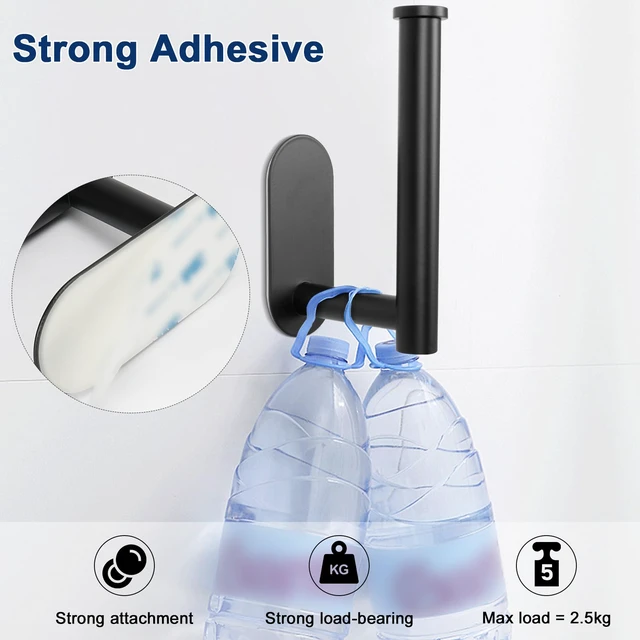 Alt view image 5 of 7 - Toilet Paper Holder Self Adhesive, Premium Thicken SUS304 Stainless Steel Rustproof Adhesive Toilet Roll Holder no Drilling for Bathroom, Kitchen, Washroom (3 Pack, Matte Black)