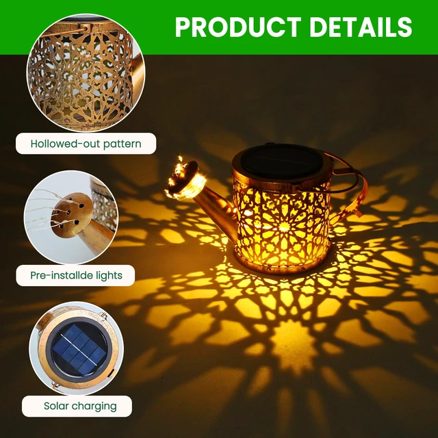 Alt view image 3 of 7 - 2 Pack Solar Watering Can, Metal Solar Lights Outdoor Waterproof, Hanging Lantern Decoration for Yard Outside Patio Lawn, Gardening Gifts for Women Mom Grandma