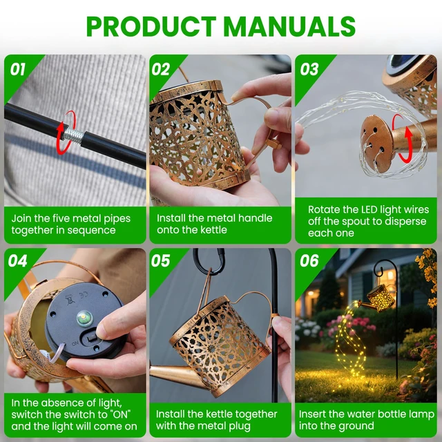 Alt view image 4 of 7 - 2 Pack Solar Watering Can, Metal Solar Lights Outdoor Waterproof, Hanging Lantern Decoration for Yard Outside Patio Lawn, Gardening Gifts for Women Mom Grandma