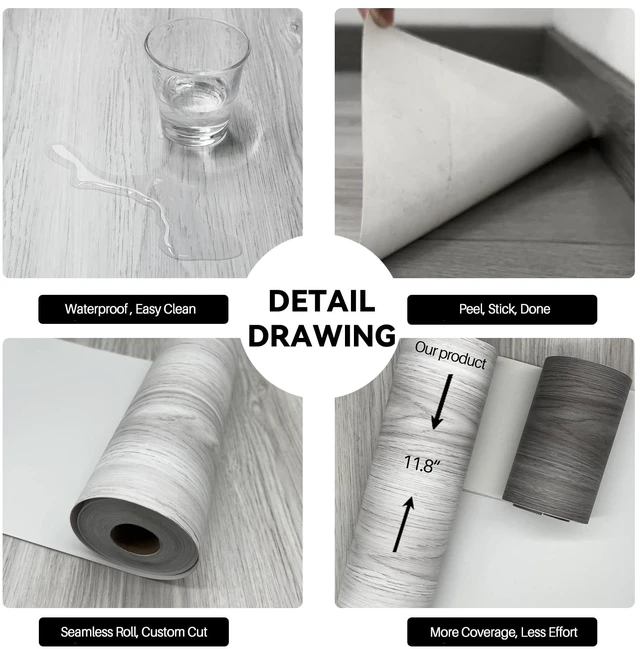 Alt view image 3 of 7 - Wood Grain Peel and Stick Floor Tiles 11.8 Width, Full Roll Length of 118" Versatile Design for Any Space, Light Color Self Adhesive Vinyl Flooring, Waterproof and Non-Slip Features