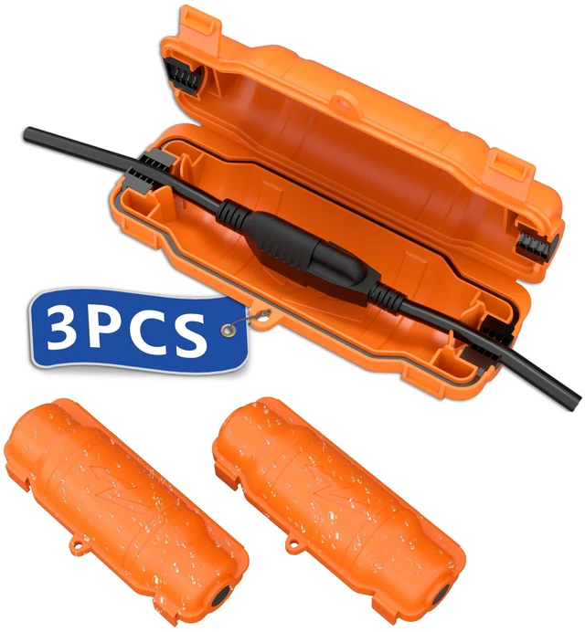 Main image of 3 Pack Outdoor Extension Cord Safety Cover, Waterproof, Orange Weatherproof Electrical Box for Plug and Socket, IP54 Water Resistant Seal, Protects Outdoor Connections and Holiday Lights