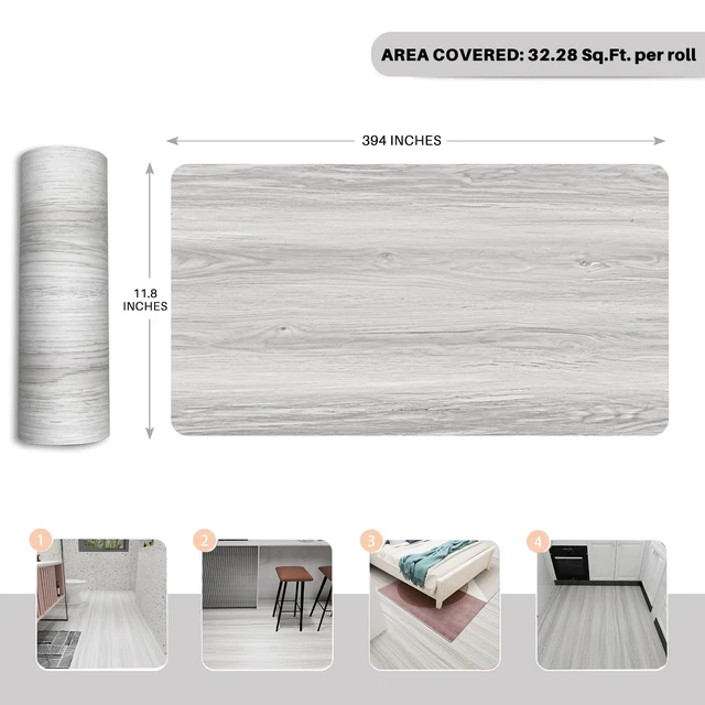 Alt view image 5 of 7 - Wood Grain Peel and Stick Floor Tiles, 11.8" W × 394" L, Light Color Cover 32.29 Sq.ft, Soft woodlook finish, Easy to cut, Nonslip texture, Helps protect floors, Removable, Waterproof