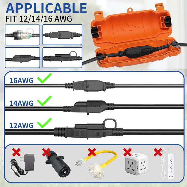 Alt view image 3 of 7 - 3 Pack Outdoor Extension Cord Safety Cover, Waterproof, Orange Weatherproof Electrical Box for Plug and Socket, IP54 Water Resistant Seal, Protects Outdoor Connections and Holiday Lights