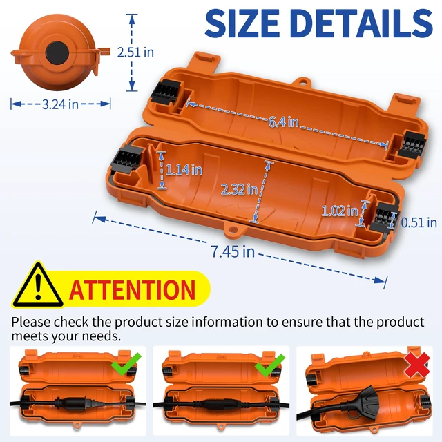 Alt view image 2 of 7 - 3 Pack Outdoor Extension Cord Safety Cover, Waterproof, Orange Weatherproof Electrical Box for Plug and Socket, IP54 Water Resistant Seal, Protects Outdoor Connections and Holiday Lights