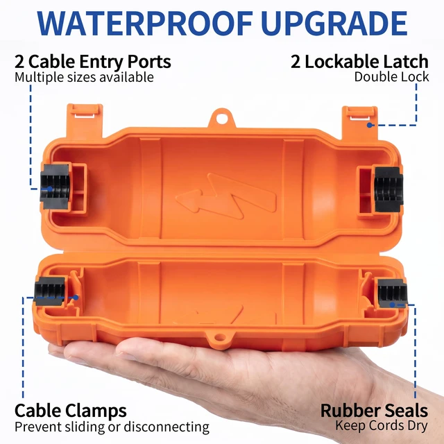 Alt view image 4 of 7 - 3 Pack Outdoor Extension Cord Safety Cover, Waterproof, Orange Weatherproof Electrical Box for Plug and Socket, IP54 Water Resistant Seal, Protects Outdoor Connections and Holiday Lights