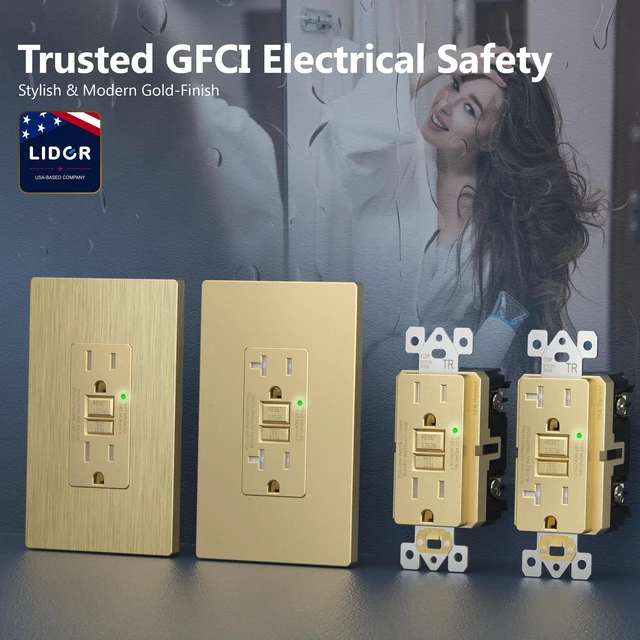 Alt view image 5 of 7 - GFCI Outlet 20Amp, Brushed Wall Plate, ETL Listed, Matte Gold, 2-Pack Tamper-Resistant, LED Indicator, Screwless Wall Plate, GFCI Receptacle, Thermoplastic, No-False-Trip, Matte Gold