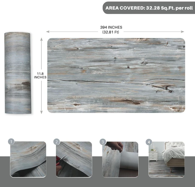 Alt view image 2 of 7 - Wood Grain Peel and Stick Floor Tiles, 11.8" W × 394" L, TideWashed Soft woodlook finish, Good for renters and DIY users, Nonslip texture, Waterproof, Budgetfriendly option, Easy to use