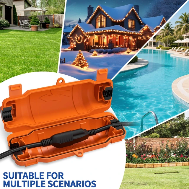 Alt view image 6 of 7 - 3 Pack Outdoor Extension Cord Safety Cover, Waterproof, Orange Weatherproof Electrical Box for Plug and Socket, IP54 Water Resistant Seal, Protects Outdoor Connections and Holiday Lights