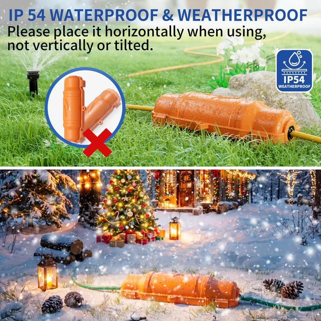 Alt view image 7 of 7 - 3 Pack Outdoor Extension Cord Safety Cover, Waterproof, Orange Weatherproof Electrical Box for Plug and Socket, IP54 Water Resistant Seal, Protects Outdoor Connections and Holiday Lights