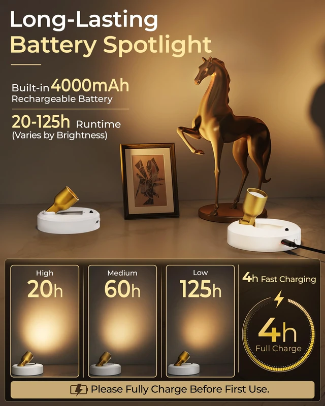 Alt view image 3 of 7 - Spotlight Indoor, Rechargeable Battery Picture Lights, Wireless Uplights with Remote, Dimmable, 3 Color Temperatures, Timer, Accent Lighting for Plants, Trees, Art, Displays (2-Pack)