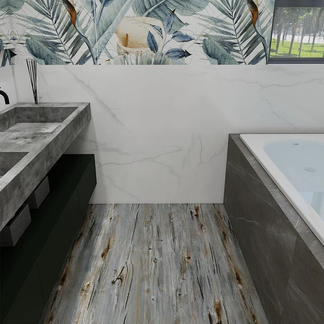 Alt view image 6 of 7 - Wood Grain Peel and Stick Floor Tiles, 11.8" W × 118" L, TideWashed Soft woodlook finish, Easy to cut, Nonslip texture, Good for renters and DIY users, Helps protect floors, Easy to replace