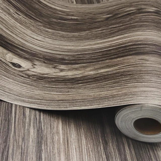 Main image of Wood Grain Peel and Stick Floor Tiles, 11.8" W × 118" L, Dark Color Soft woodlook finish, Works on many surfaces, Easy to cut, Nonslip texture, Good for renters and DIY users, Removable