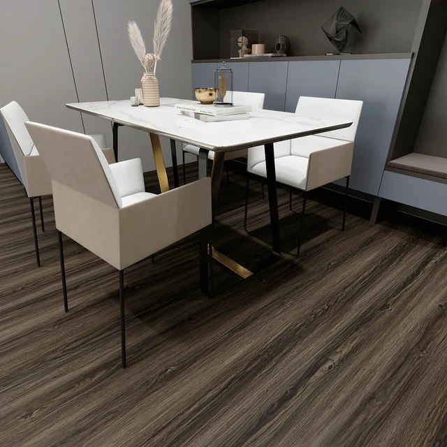 Alt view image 5 of 7 - Wood Grain Peel and Stick Floor Tiles, 11.8" W × 118" L, Dark Color Soft woodlook finish, Works on many surfaces, Easy to cut, Nonslip texture, Good for renters and DIY users, Removable