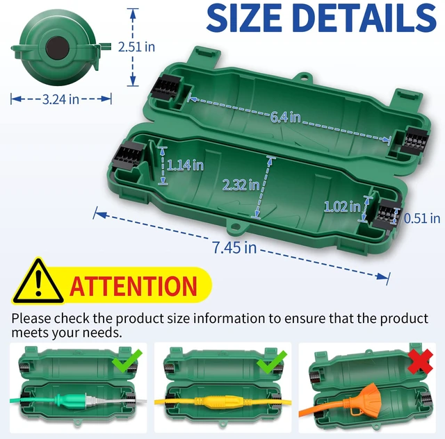 Alt view image 2 of 7 - 7 Pack Outdoor Extension Cord Safety Cover, Waterproof, Green Weatherproof Electrical Box for Plug and Socket, IP54 Water Resistant Seal, Protects Outdoor Connections and Holiday Lights