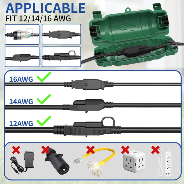 Alt view image 3 of 7 - 7 Pack Outdoor Extension Cord Safety Cover, Waterproof, Green Weatherproof Electrical Box for Plug and Socket, IP54 Water Resistant Seal, Protects Outdoor Connections and Holiday Lights