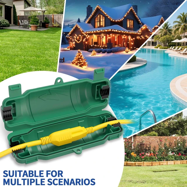 Alt view image 6 of 7 - 7 Pack Outdoor Extension Cord Safety Cover, Waterproof, Green Weatherproof Electrical Box for Plug and Socket, IP54 Water Resistant Seal, Protects Outdoor Connections and Holiday Lights