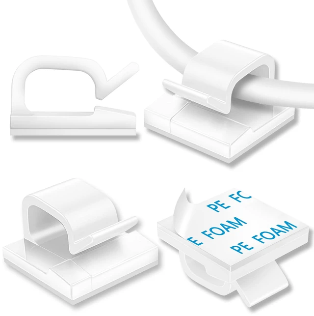 Main image of 130 Pcs Cable Clips, Adhesive Cable Organizer Cord Holder Wire Clip Wire Management Self Adhesive Hooks Wire Holder for Office, Home(White, 130PCS-Large)