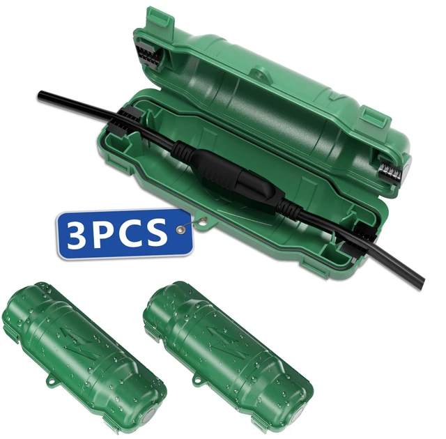 Main image of 3 Pack Outdoor Extension Cord Safety Cover, Waterproof, Green Weatherproof Electrical Box for Plug and Socket, IP54 Water Resistant Seal, Protects Outdoor Connections and Holiday Lights