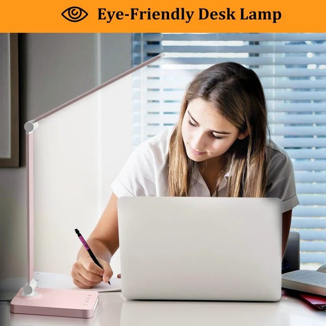 Alt view image 5 of 6 - LED Desk Lamp with USB Ports,Touch Desk Lamps for Home Office with 5 Modes 3 Brightness Desk Light with Small Night Light,Reading Lamp Table Lamp for Bedroom Bedside Study Pink with adapter