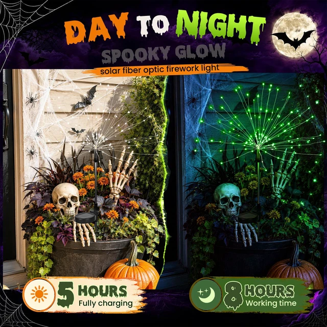 Alt view image 3 of 7 - Solar Firework Fairy Garden Lights Outdoor, Green, 6 Pack 120 LEDs, Waterproof, Fairy Garden Decor, Auto On/Off, Solar Powered, for Yard, Patio, Porch, Flower Pot, Pathway