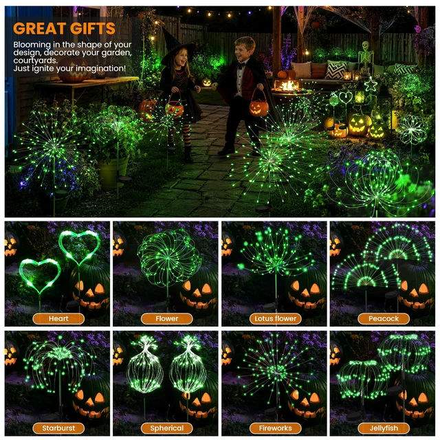 Alt view image 2 of 7 - Solar Firework Fairy Garden Lights Outdoor, Green, 6 Pack 120 LEDs, Waterproof, Fairy Garden Decor, Auto On/Off, Solar Powered, for Yard, Patio, Porch, Flower Pot, Pathway