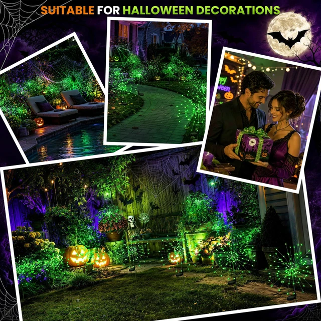 Alt view image 4 of 7 - Solar Firework Fairy Garden Lights Outdoor, Green, 6 Pack 120 LEDs, Waterproof, Fairy Garden Decor, Auto On/Off, Solar Powered, for Yard, Patio, Porch, Flower Pot, Pathway