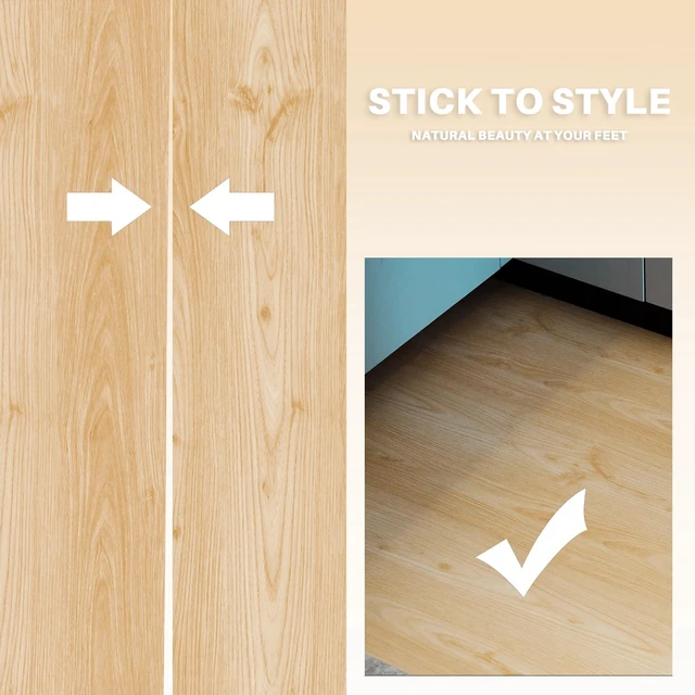 Alt view image 5 of 7 - Wood Grain Peel and Stick Floor Tiles, 11.8" W × 118" L, Natural Oak Soft woodlook finish, Nonslip texture, Helps protect floors, Works on many surfaces, Easy to replace, Waterproof