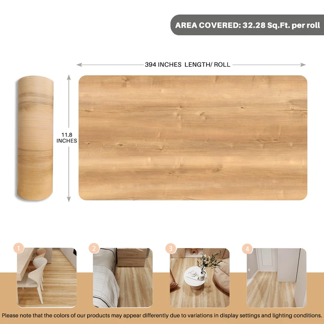 Alt view image 6 of 7 - Wood Grain Peel and Stick Floor Tiles, 11.8" W × 394" L, Natural Oak Soft woodlook finish, Nonslip texture, Long rolls reduce seams, Lowmaintenance surface, Budgetfriendly option
