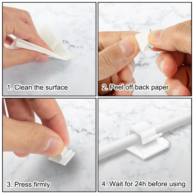 Alt view image 5 of 7 - 200 Pcs Cable Clips, Adhesive Cable Organizer Cord Holder Wire Clip Wire Management Self Adhesive Hooks Wire Holder for Office, Home(White, 200PCS)