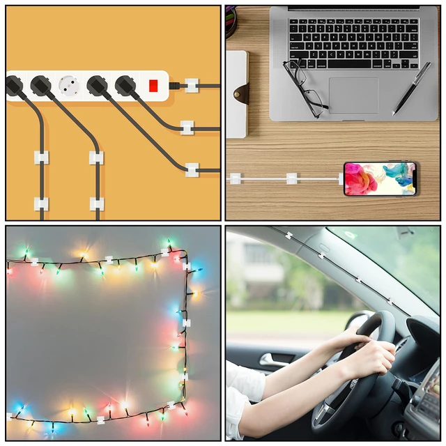 Alt view image 6 of 7 - 200 Pcs Cable Clips, Adhesive Cable Organizer Cord Holder Wire Clip Wire Management Self Adhesive Hooks Wire Holder for Office, Home(White, 200PCS)