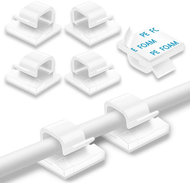 Main image of 200 Pcs Cable Clips, Adhesive Cable Organizer Cord Holder Wire Clip Wire Management Self Adhesive Hooks Wire Holder for Office, Home(White, 200PCS)