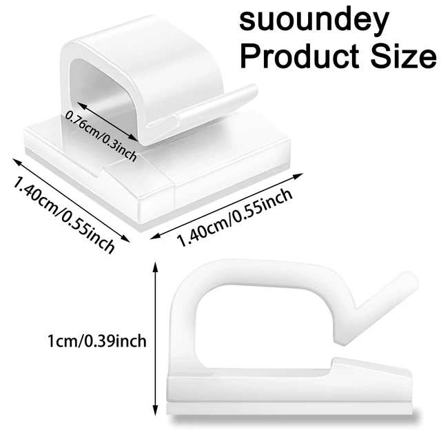 Alt view image 2 of 7 - 200 Pcs Cable Clips, Adhesive Cable Organizer Cord Holder Wire Clip Wire Management Self Adhesive Hooks Wire Holder for Office, Home(White, 200PCS)