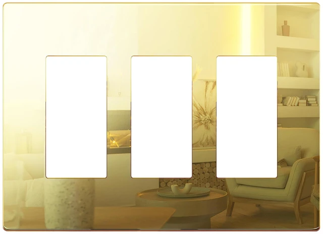 Main image of Triple Decorator Wall Plate, Mid-Size 3-Gang, Mirror Glass Gold Screwless Light Switch/Outlet Cover, Impact Resistant, Reflective, Plexiglass, Tough And Heat Resistant, Easy Installation