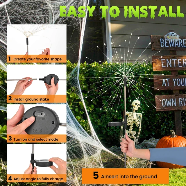 Alt view image 7 of 7 - Solar Firework Fairy Garden Lights Outdoor, Green, 6 Pack 120 LEDs, Waterproof, Fairy Garden Decor, Auto On/Off, Solar Powered, for Yard, Patio, Porch, Flower Pot, Pathway