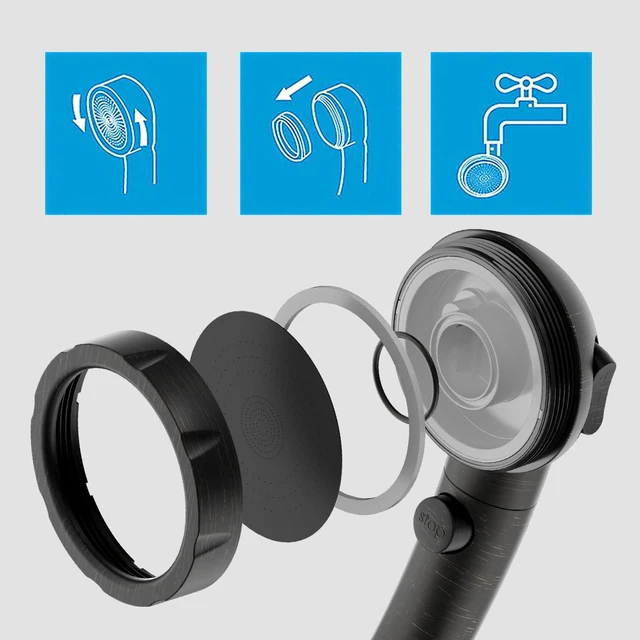 Alt view image 5 of 6 - High Pressure Oil-Rubbed Bronze Handheld Shower Head with ON/OFF Switch, 3 Spray Modes, Adjustable Angle Bracket, and Hose