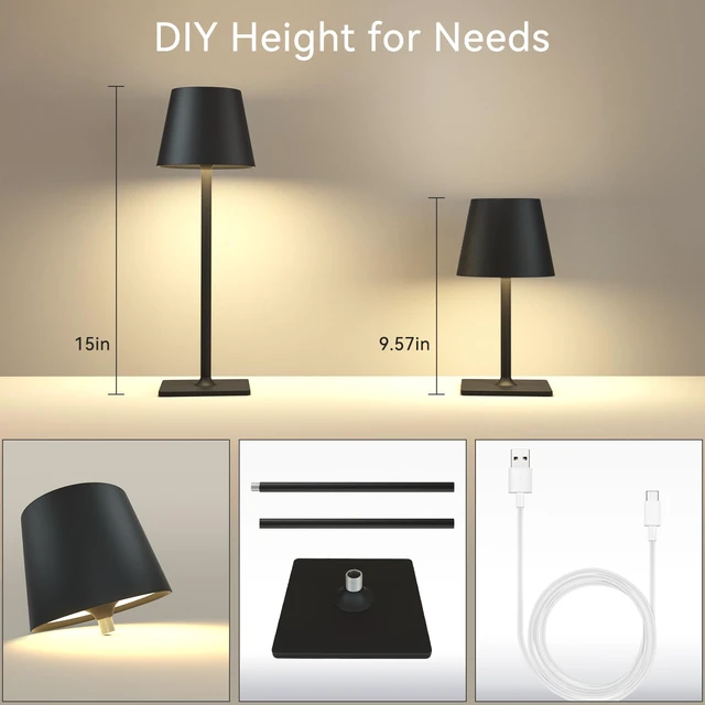 Alt view image 2 of 7 - Black Cordless Table Lamps, 6000mAh Rechargeable Battery LED Lights Set of 4 battery operated lamps wireless table lamp for restaurant tables, dining areas, kitchens, outdoor patio and home use