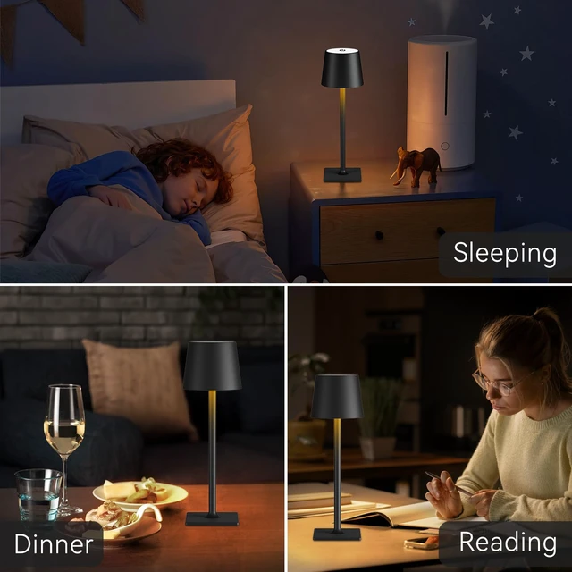 Alt view image 3 of 7 - Black Cordless Table Lamps, 6000mAh Rechargeable Battery LED Lights Set of 4 battery operated lamps wireless table lamp for restaurant tables, dining areas, kitchens, outdoor patio and home use